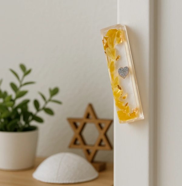 Smashed Glass Mezuzah- Arch and Heart by Randee