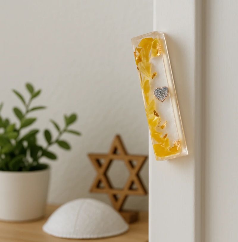 Smashed Glass Mezuzah- Arch and Heart by Randee