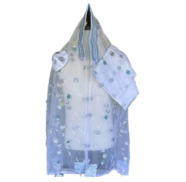 Soft Baby Blue Organza Tallit Set