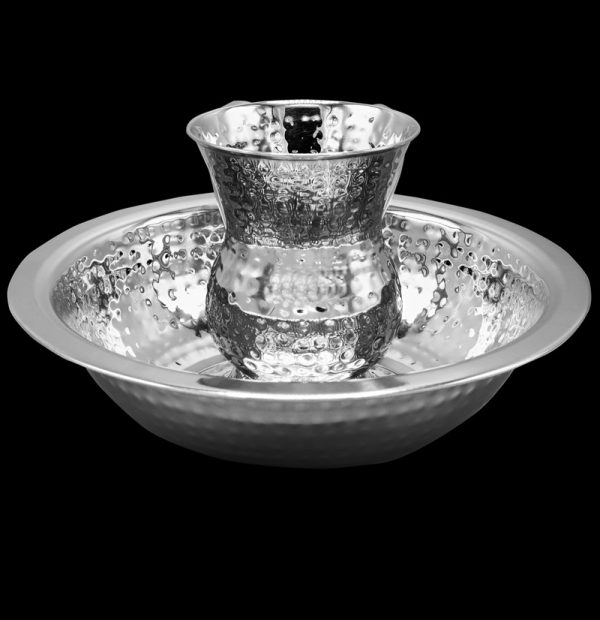 Hammered Stainless Steel Wash Cup and Bowl Set