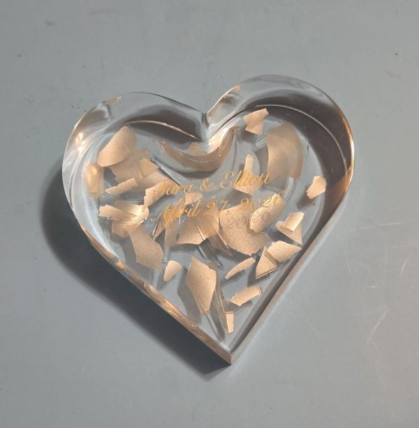 Broken Wedding Glass Lucite Cube, Wedged Heart