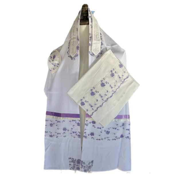 Lavender Flowers on Brushed Cotton Tallit Set