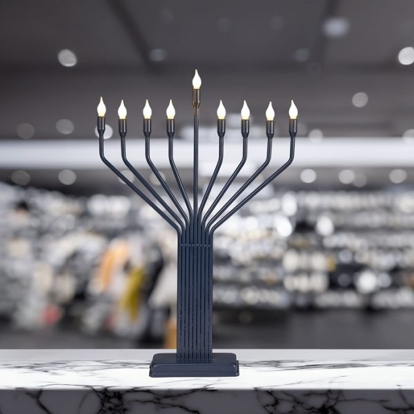 Knesset Style Large Electric LED Menorah - Navy 24" - Image 2