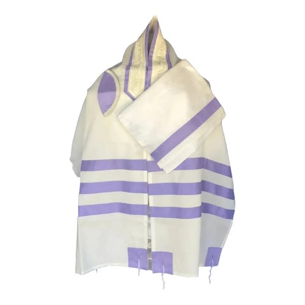 Silk Lavender Stripes on Brushed Cotton Tallit Set